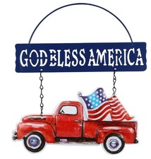 Patriotic Hanging Truck Sign Red White Blue American Flag Independence Day Decor