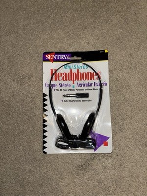Vintage Sentrya Mini Stereo Headphones NOS 80s Retro Walkman Era with Adapter