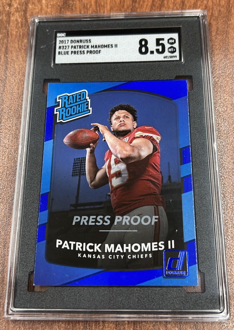 2017 Donruss Patrick Mahomes  Rated Rookie Blue Press Proof SGC 8.5 RC Chiefs