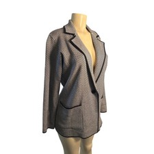 S Max Studio London Long Duster Sweater Cardigan Jacket Knit Houndstooth Blazer