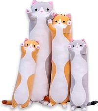Cute Cat Plush Long Body Pillow Cuddle Cartoon Stuffed Animals Cat Gray-19 Inch