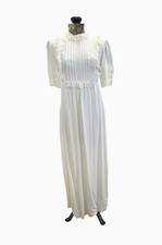70s Prairie Dress XS/S Ivory Victorian Revival Empire Waist Cottagecore Wedding
