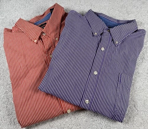 2 Chaps Shirt Mens 4XB Orange + Purple Striped Long Sleeve Button Down Easy Care