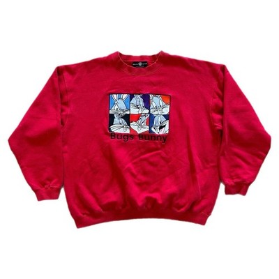 Vintage Looney Tunes Sweatshirt Mens XL Bugs Bunny Crewneck 90s Red Fleece