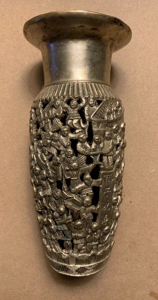 Jarrón chino de plata maciza con marca del período Guangxu de la dinastía Qing Foto 4 de 4