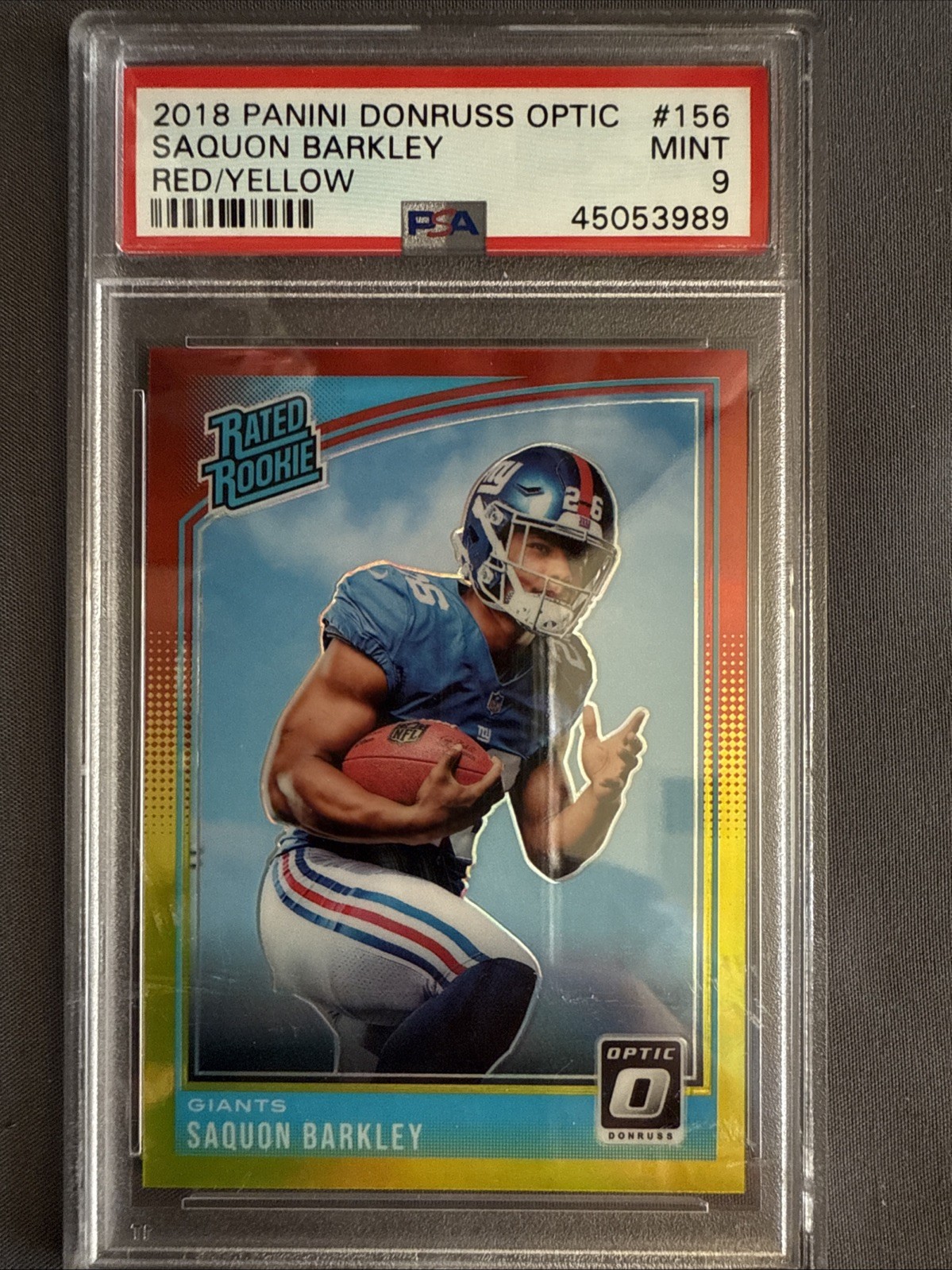 2018 Donruss Optic - Rated Rookie Saquon Barkley #156 Red & Yellow Prizm (RC)