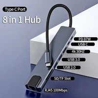 8 in 1 USB C Hub 4K HDMI RJ45 Ethernet PD 87W Adapter MacBook Docking Station.
