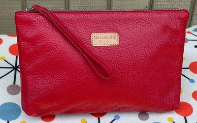 Moscardini Firenze NEW Luxurious Red Leather Wristlet Bag Pouch Clutch