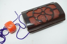 Inro giapponese con montana-corallo-netsuke antico originale Sagemono 0119G13