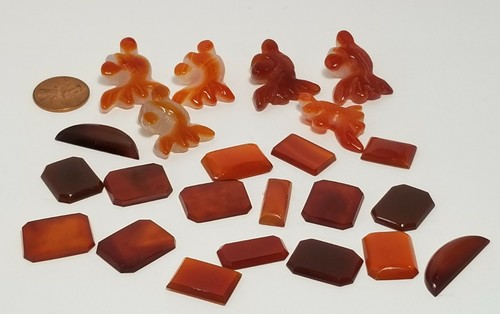 Lot Of 6 Carnelian Goldfish Agate Beads And Amber Color Stones Jewlery Making