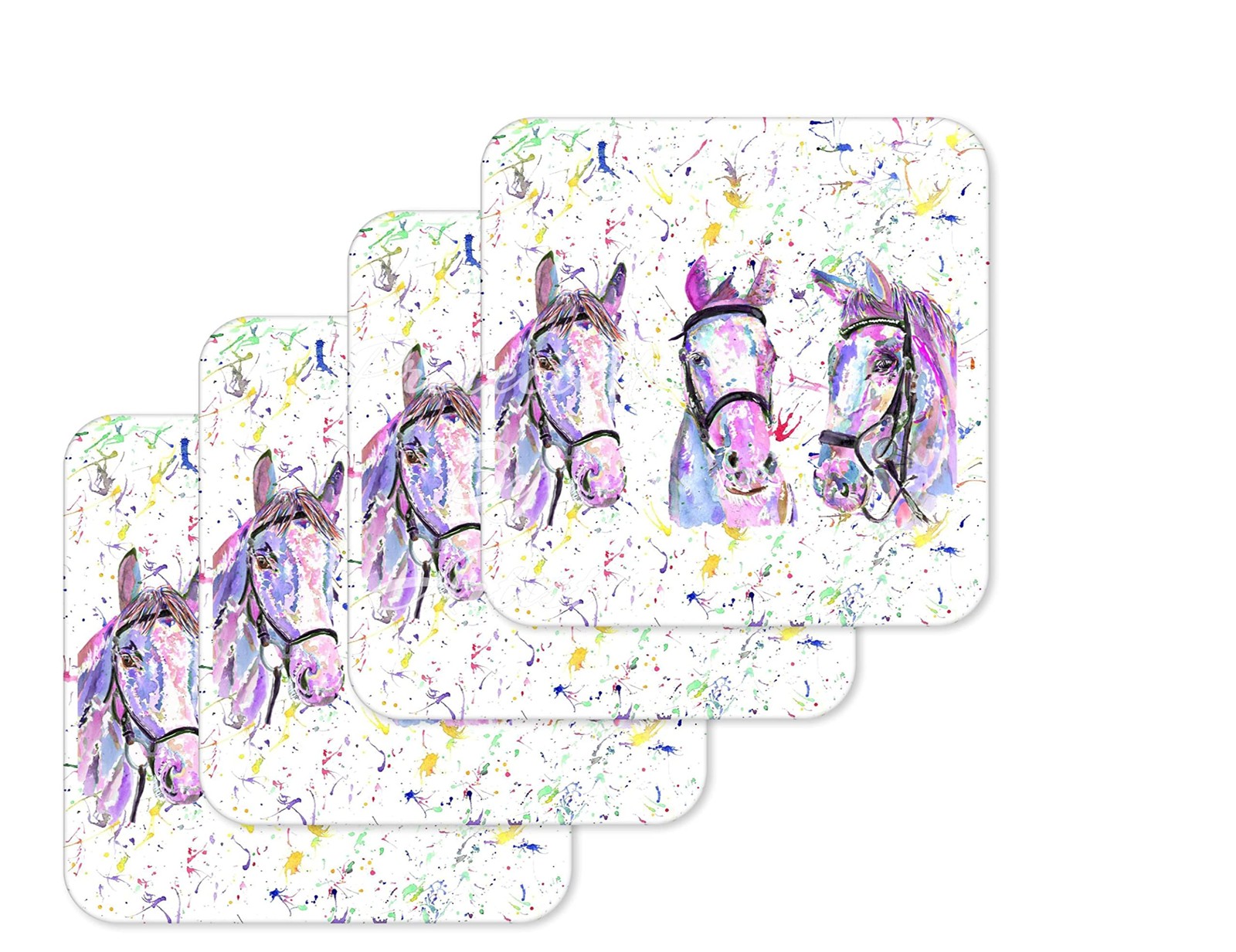 Coaster Horse 3 horses Pink Farm Animals Coasters Watercolour Art Gift Work