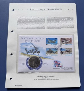 1995 Barbados $5Coin PNC. Nations United For Peace. 0135. Info Card.