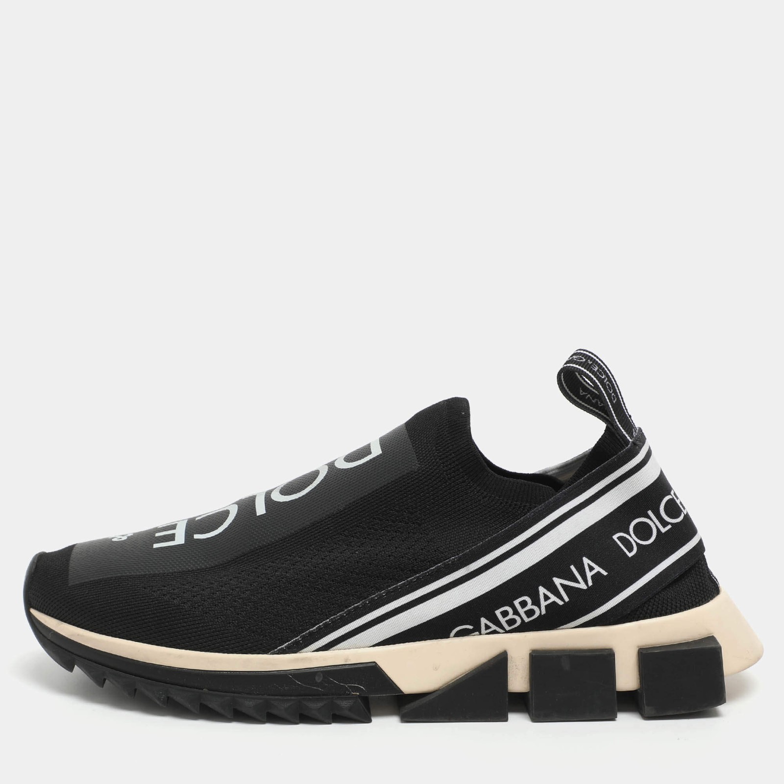 Dolce Gabbana Sorrento Size 41 BlackWhite Knit Fabric Slip On Sneakers