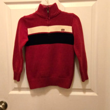 Chaps Boys Size 7 Red White and Black sweater with 1/4 zip front Logo