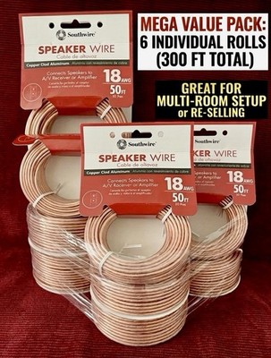 Southwire Speaker Wire, AV 18 AWG/2, 6 PCES OF 50 FT EA 300 Total FT.