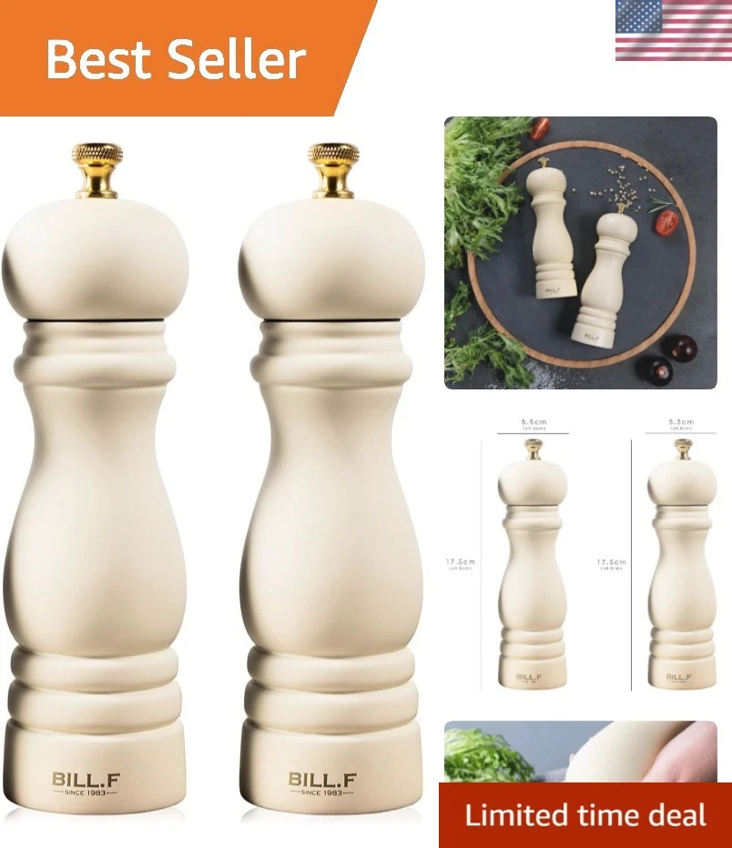 Salt and Pepper Grinder Wooden Pepper Mill Grinder White Salt Pepper Shakers ...