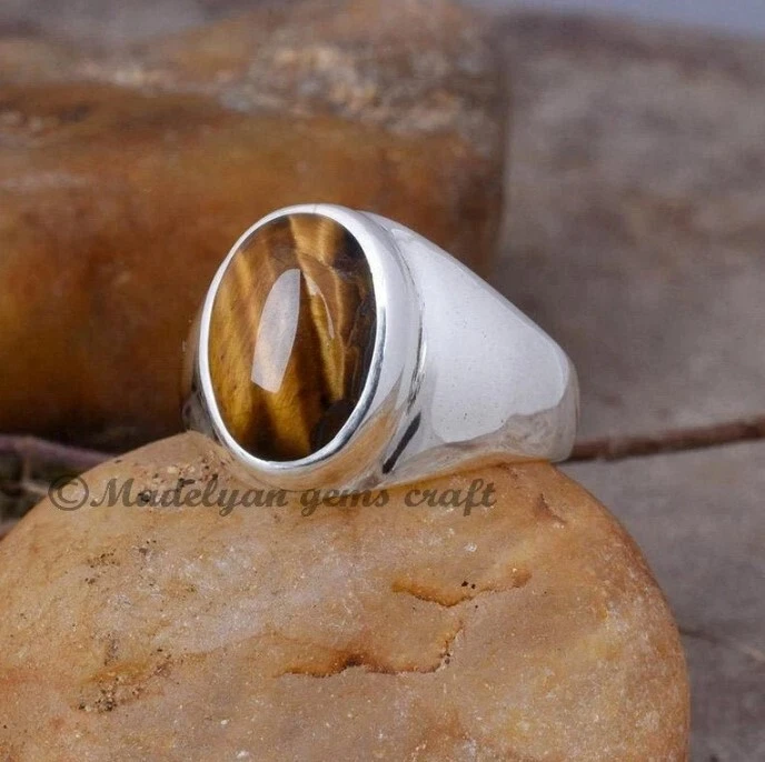 Anillo Ojo de Tigre Plata 925 Anillo Vintage Anillo Distintivo Regalos para Marido Anillo Foto 2 de 4