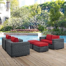 Modway Summon 5 Piece Outdoor Patio Sunbrella® Sectional Set in Canvas Red