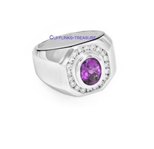 Natural Amethyst & CZ Gemstones with 925 Sterling Silver Ring For Men's #9055