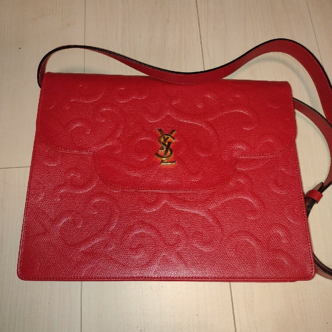 Borsa a tracolla YVES SAINT LAURENT rossa arabesca vintage pelle card dust bag JP