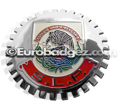 1- NEW Chrome Front Grill Badge Mexican Flag Spanish MEXICO MEDALLION SLP S.L.P