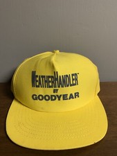 VTG Goodyear Hat Made in USA Weather Handler Yellow Snapback Trucker Cap Blue