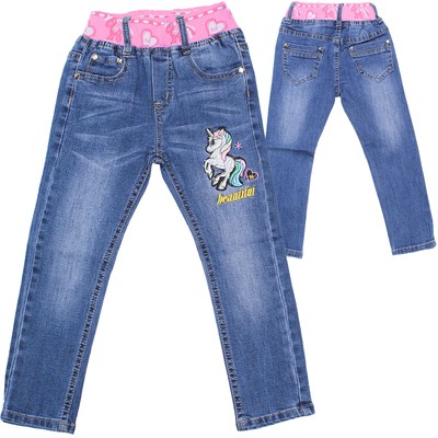 Mädchen Kinderhose Kinderjeans Jeans Hose mit Gummibund elastischer Bund Einhorn