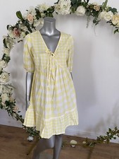 Influence Maternity Dress Size 8 Yellow Gingham Check Cotton Smock Dress KO31