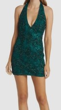  239 Sho by Tadashi Shoji Women's Green Sequin Lace Halter Dress Size 10