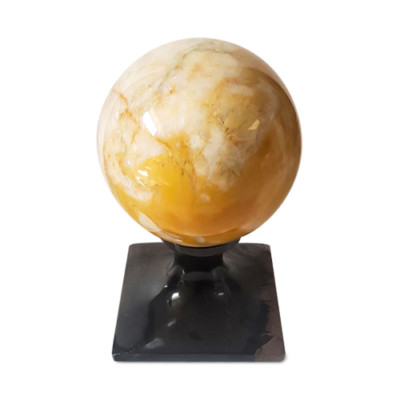 Sculpture Ball Marble Yellow Sienna Poggiasfera Black Sphere Ø 4 11/16in