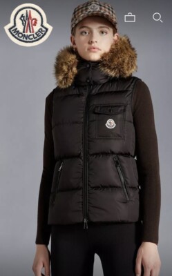 moncler body warmer with fur hood