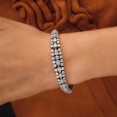 Spectrum 18k Weißgold Diamantarmband Lab-Grown CVD Pear Rund-Link 8.92 Ct