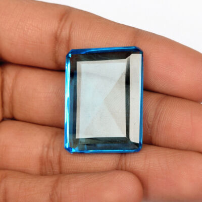 Swiss Blue Topaz 95 carat Emerald Cut Faceted Lab Created Loose Gemstone EX-121
