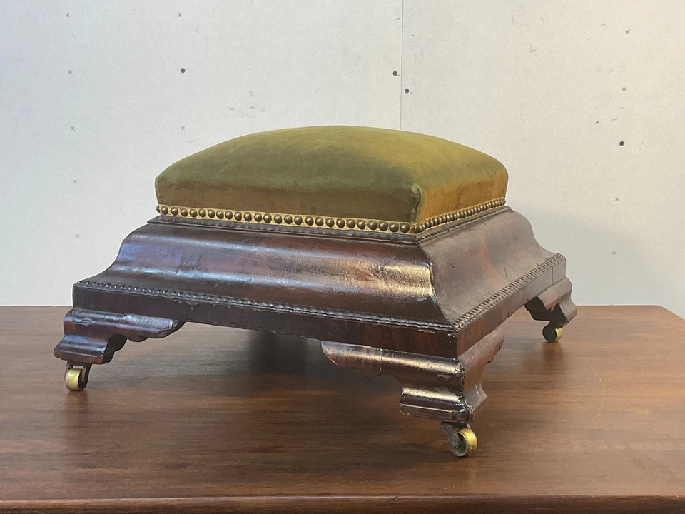 antiguo clásico imperio taburete de pie llama caoba banco rara forma ogee Foto 2 de 4