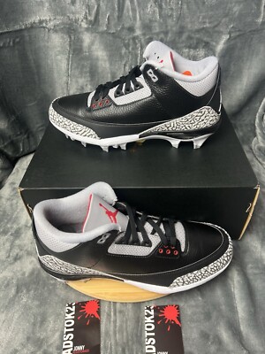 Nike Air Jordan 3 Mid TD Black Cement Football Cleat FZ8626-001 Nike Air Jordan 3 Mid TD Football Cleats  main image 4