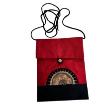 Red Gold Silky Crossbody Travel Bag Embroidered Dressy 6" x 8"