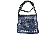 Sling Hand Bag Embroidery Fashionable Modern Style Art Handy Craft Shaded Blue