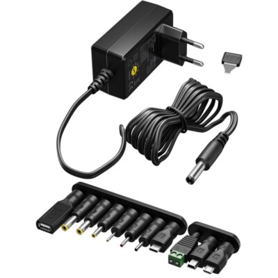 1A Universal Netzteil 3/4,5/5/6/7,5/9/12V= 1A 12W 9 Stecker mit USB goobay