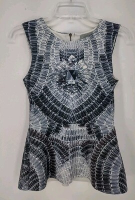 H&M Peplum Sleeveless Blouse Women's Size XS Jewel Design Lined Back Zipper