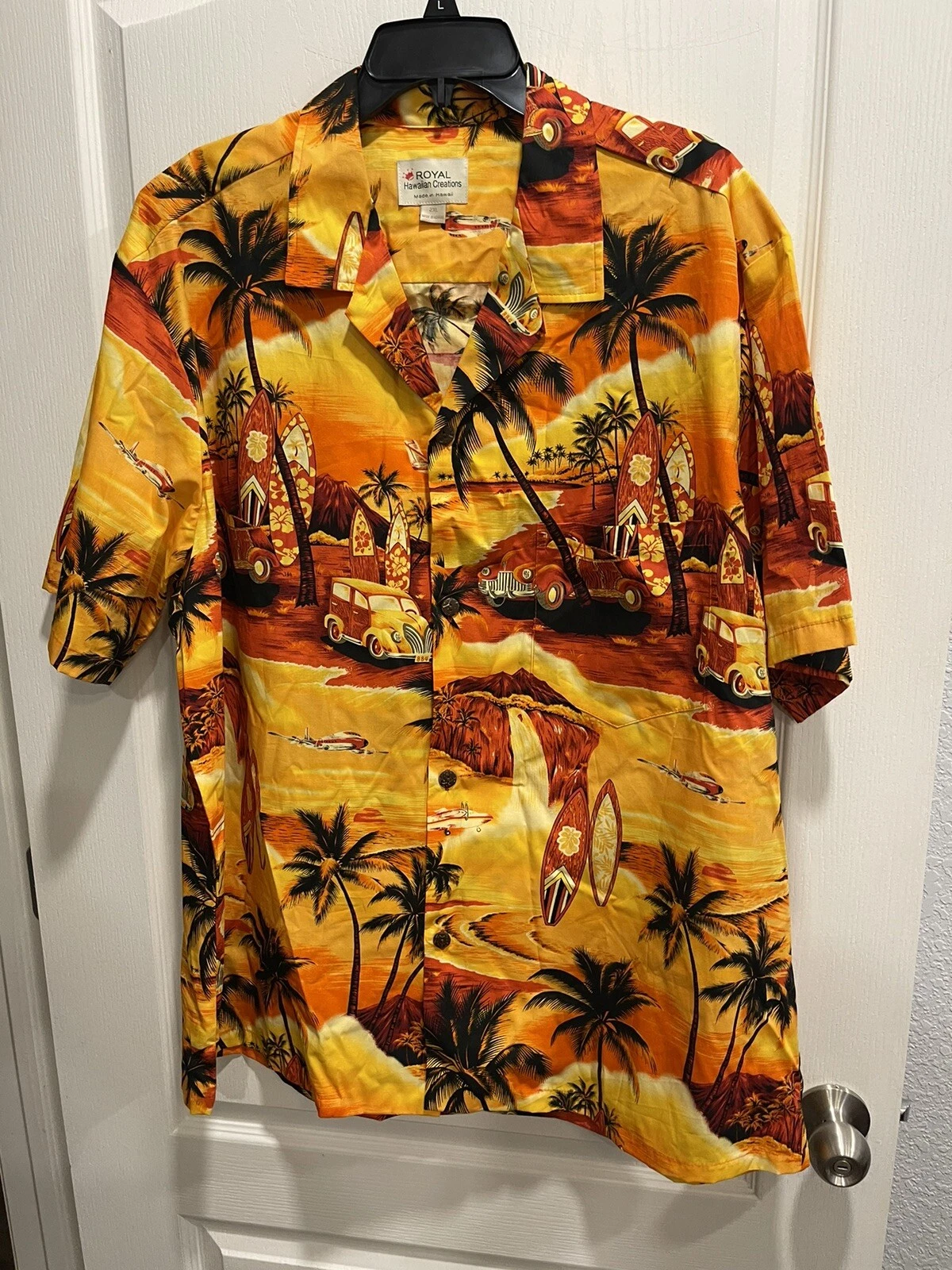 Royal Hawaiian Creations Men's Size XXL Orange Beach Life Button Down Shirt
