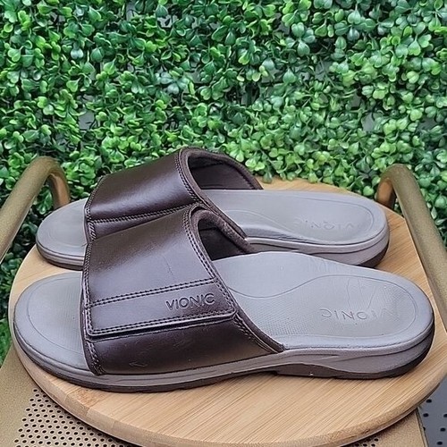 Vionic Stanley - Men's Genuine Leather Slide Orthotic Sandal Brown Size 10  | eBay