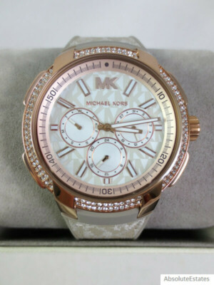 NEW Michael Kors Sidney Sand PVC Chronograph Multifunction Watch