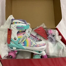 Sulifeel Rainbow Unicorn Adjustable Roller Skates for Girls Size 13C-3Y