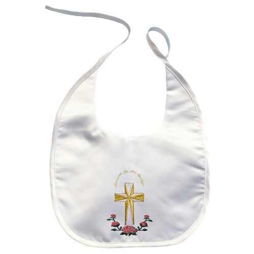 Baby Toddler Christening Baptism White BIB Gold Silver Embroidery Cross Flower - Picture 5 of 14