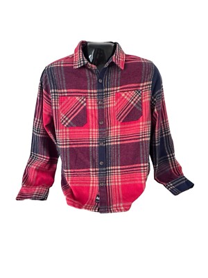 Mens Heavy Flannel Shacket Size L Large Plaid Red Grey Thick Lumberjack Soft VGC