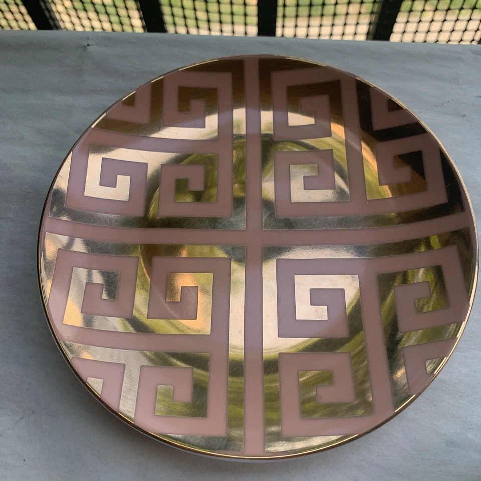 Juego de 4 platos de postre clave griega Rosanna Imports dorado melocotón/salmón Seattle WA Foto 4 de 4