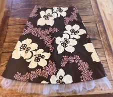 VTG Y2K SKIRT FESTIVAL NET TULLE BROWN PINK FLORAL Boho Pixie Fairy Whimsy S M