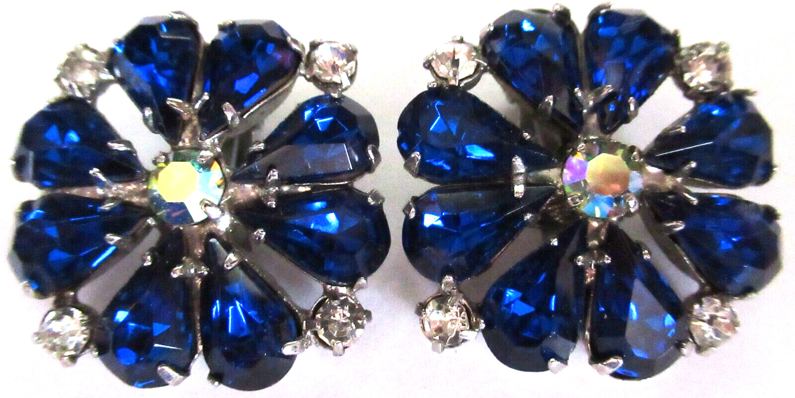 Amazing Blue Rhinestone Vintage Clip Earrings - image 2