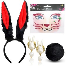 4 Pcs Halloween Bunny Costume Accessories Set Plush Bunny Ears Headbands Bunn...