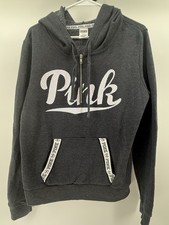 PINK Victoria s Secret Pullover Sweatshirt Women's Sz Large Gray 1/4 Zip Pocket